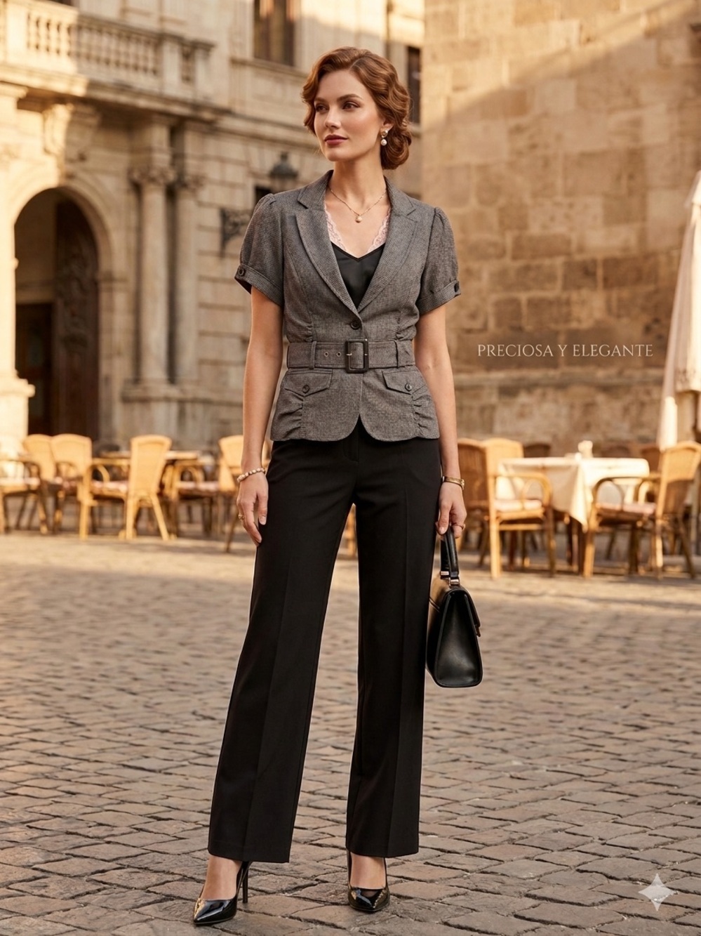 Charlotte Russe Gray Short-Sleeve Belted Blazer